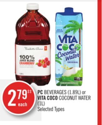 Shoppers Drug Mart Pc beverages (1.89l) or vita coco coconut water (1l) offer
