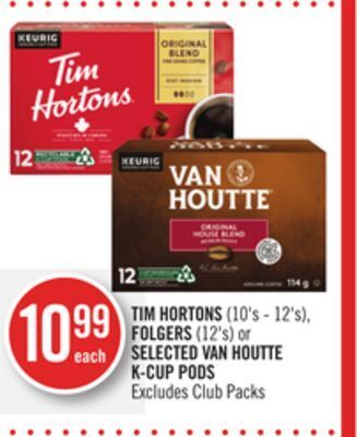 Shoppers Drug Mart Tim hortons (10's - 12's), folgers (12's) or selected van houtte k-cup pods offer