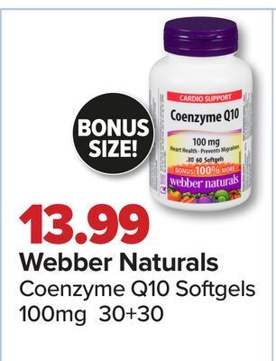 PharmaChoice Webber naturals coenzyme q10 softgels offer