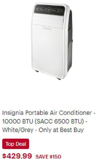 Best Buy Insignia Portable Air Conditioner - 10000 BTU (SACC 6500 BTU) - White/Grey - Only at Best Buy offer