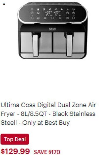 Best Buy Ultima Cosa Digital Dual Zone Air Fryer - 8L/8.5QT - Black Stainless Steell - Only at Best Buy offer