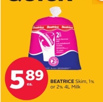 Rexall Beatrice skim, 1% or 2% 4l milk offer