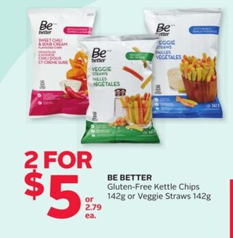 Rexall Be better gluten-free kettle chips 142g or veggie straws 142g offer