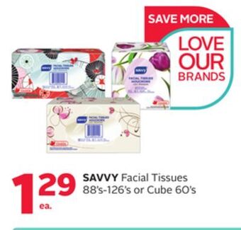 Rexall Savvy facial tissues 88' s-126' s or cube 60' s offer