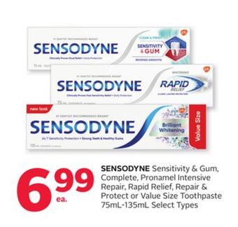 Rexall Sensodyne sensitivity & gum, complete, pronamel intensive repair, rapid relief, repair & protect or value size toothpaste 75m offer