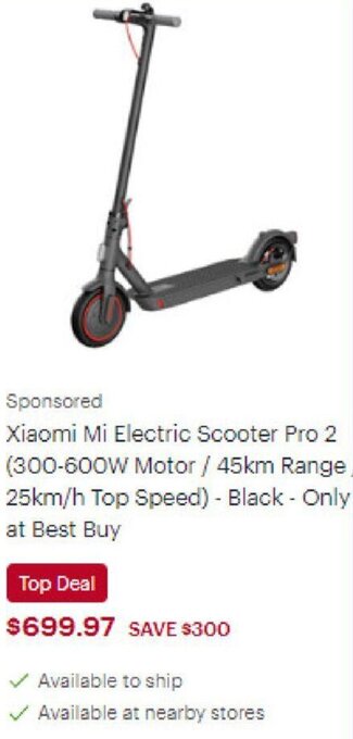 Best Buy Xiaomi Mi Electric Scooter Pro 2 (300-600W Motor / 45km Range 25km/h Top Speed) - Black - Only at Best Buy offer