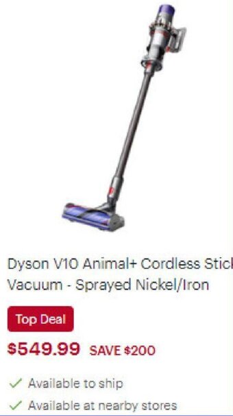 Best Buy Dyson V10 Animal+ Cordless Stick Vacuum - Sprayed Nickel/Iron offer