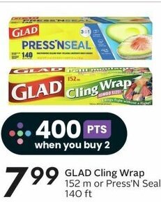Sobeys GLAD Cling Wrap 152 m or Press'N Seal 140 ft offer