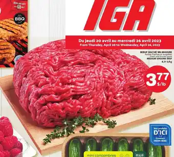 IGA Fresh and frozen parts MEDIUM GROUND BEEF per lb offer