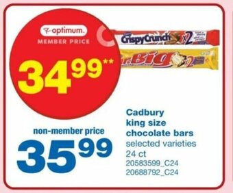 Wholesale Club Cadbury king size chocolate bars selected varieties 24 ct offer