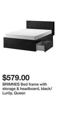 IKEA Brimnes bed frame with storage & headboard, black/luröy, queen offer