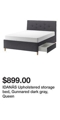 IKEA Idanäs upholstered storage bed, gunnared dark gray, queen offer