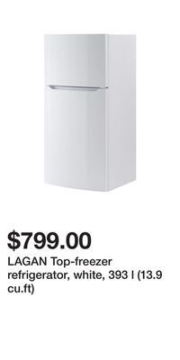 IKEA Lagan top-freezer refrigerator, white, 393 l (13.9 cu.ft) offer