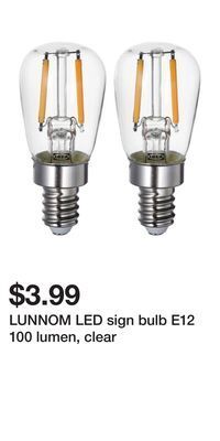 IKEA Lunnom led sign bulb e12 100 lumen, clear offer