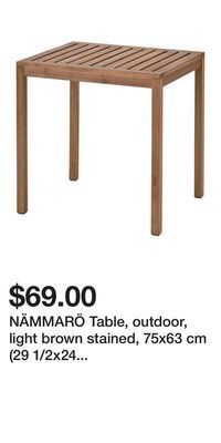 IKEA Nämmarö table, outdoor, light brown stained, 75x63 cm (29 1/2x24 3/4 ) offer