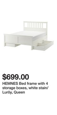 IKEA Hemnes bed frame with 4 storage boxes, white stain/luröy, queen offer