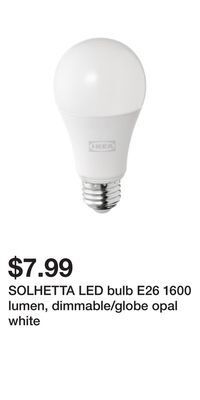 IKEA Solhetta led bulb e26 1600 lumen, dimmable/globe opal white offer