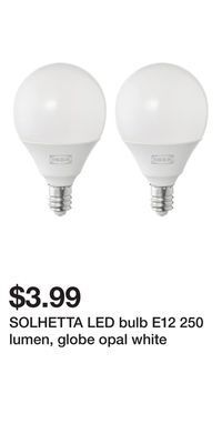 IKEA Solhetta led bulb e12 250 lumen, globe opal white offer