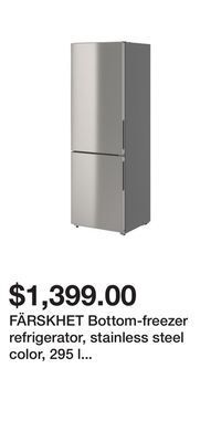 IKEA Färskhet bottom-freezer refrigerator, stainless steel color, 295 l (10.4 cu.ft) offer