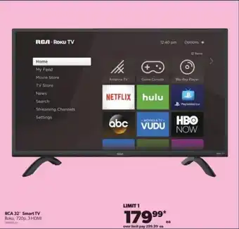 Real Canadian Superstore RCA 32 Smart TV Roku, 720p, 3 HDMI 215365324 offer