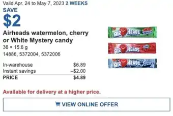 Costco Airheads watermelon, cherry or White Mystery candy 36 x 15.6 g offer