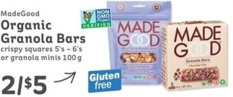 IGA MadeGood Organic Granola Bars crispy squares 5's - 6's or granola minis 100 g offer