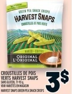 Metro CROUSTILLES DE POIS VERTS HARVEST SNAPS SANS GLUTEN, 71-93 g offer