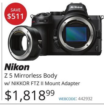 Vistek Nikon mirrorless body w/nikkor ftz ii mount adapter offer