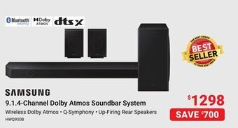 Visions Electronics Samsung 9.1.4-channel dolby atmos soundbar system offer