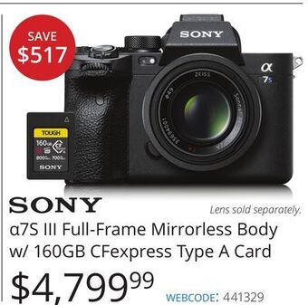 Vistek Sony α7s iii full-frame mirrorless body offer