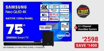 Visions Electronics Samsung native 120hz panel 75 qn85ba smart tv offer