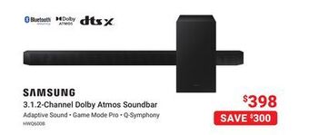 Visions Electronics Samsung 3.1. 2-channel dolby atmos soundbar offer