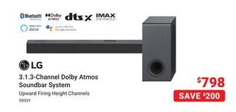 Visions Electronics Lg 3.1.3-channel dolby atmos soundbar system offer