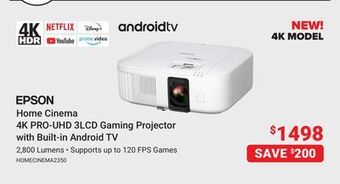 Visions Electronics Home cinema 4k pro-uhd 3lcd gaming projector with built-in android tv offer