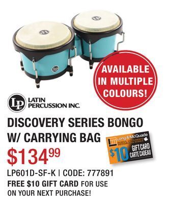 Long & McQuade Latin percussion lp discovery series bongo with carrying bag - sea foam green offer