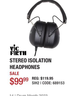 Long & McQuade Vic firth sih2 stereo isolation headphones offer