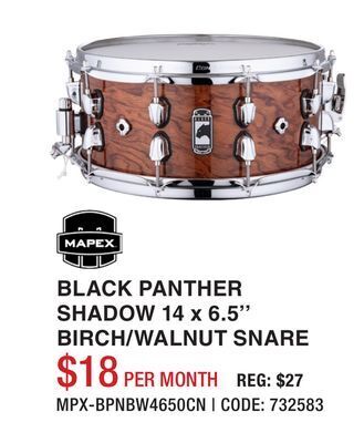 Long & McQuade Mapex black panther shadow 14x6.5'' birch/walnut snare offer