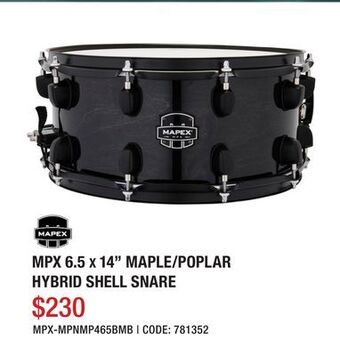 Long & McQuade Mpx 14x6.5'' maple/poplar hybrid shell snare drum - transparent midnight black offer