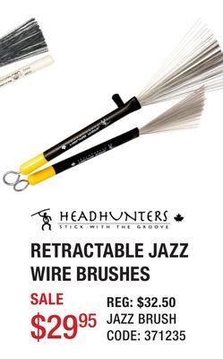 Long & McQuade Headhunters jazz brush - wire brushes - retractable offer