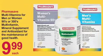 Pharmasave Pharmasave multi-vitamins for men or women multivitamin, mineral supplement and antioxidant offer