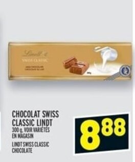 Metro CHOCOLAT SWISS CLASSIC LINDT 300 g. VOIR VARIETES EN MAGASIN LINDT SWISS CLASSIC CHOCOLATE offer
