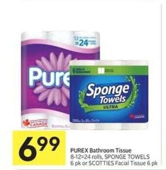 IGA PUREX Bathroom Tissue 8-12-24 rolls, SPONGE TOWELS 6 pk or SCOTTIES Facial Tissue 6 pk offer