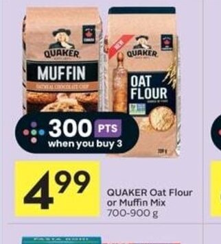 IGA QUAKER Oat Flour or Muffin Mix 700-900 g offer