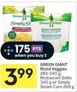 IGA GREEN GIANT Riced Veggies 283-340 g. Restaurant Sides 340 g or Simply Steam Corn 269 g offer
