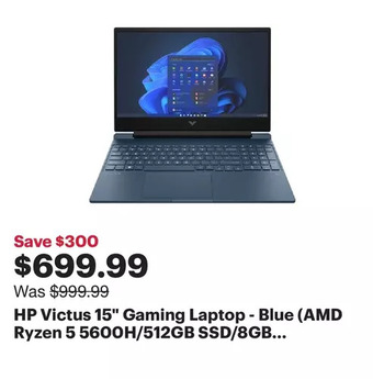 Best Buy Hp victus 15 gaming laptop - blue (amd ryzen 5 5600h/512gb ssd/8gb ram/geforce gtx 1650/windows 11) offer