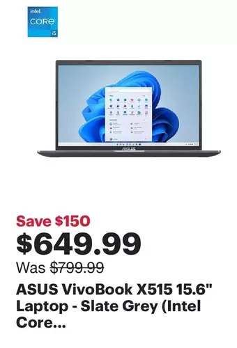 Best Buy Asus vivobook x515 15.6 laptop - slate grey (intel core i5-1135g7/512gb ssd/8gb ram/windows 11) offer