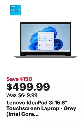 Best Buy Lenovo ideapad 3i 15.6 touchscreen laptop - grey (intel core i3-1115g4/256gb ssd/8gb ram/windows 11 s) offer