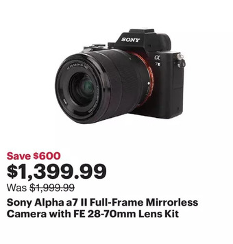 Best Buy Sony alpha a7 ii full-frame mirrorless camera with fe 28-70mm lens kit offer