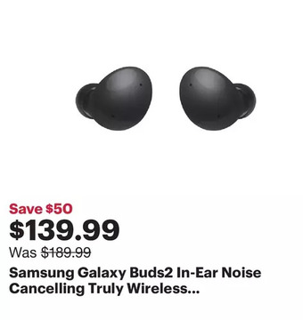 Best Buy Samsung galaxy buds2 in-ear noise cancelling truly wireless headphones - black offer