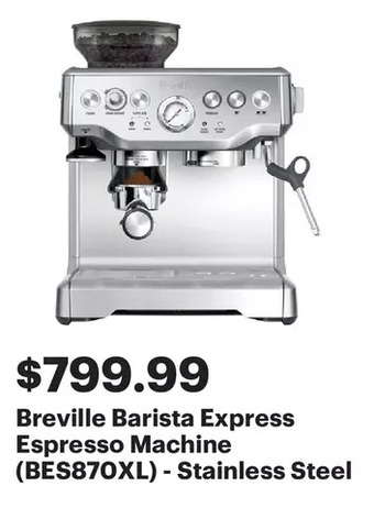 Best Buy Breville barista express espresso machine (bes870xl) - stainless steel offer